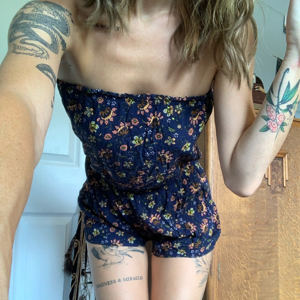 floral strapless romper